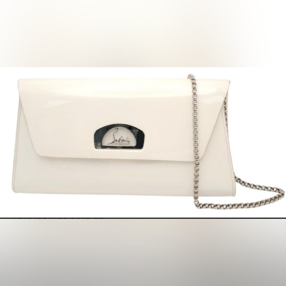 Christian LOUBOUTIN White Patent Leather Vero Dodat Clutch Shoulder Handbag - Picture 3 of 13